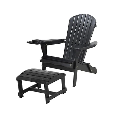Jiallo Foldable Adirondack Chair With Cup Holders With Ottoman