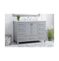 Vanirror 48" Grey Bathroom Vanity with Carrara Marble Top & Backsplash, Soft-Close Doors & Dovetail Drawers, Brushed Nickel