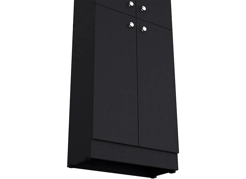 Vanirror Black Pantry Cabinet, Space-Saving Kitchen Storage with Four Doors & Adjustable Shelves, Freestanding Organizer