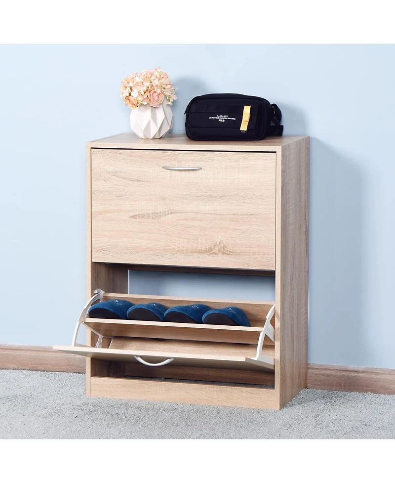 Vanirror 2 Flip Drawers Shoe Cabinet - Modern 2-Tier Free Standing Shoe Rack for Heels, Boots, Slippers, Entrance Hallway, 20.94x9.45x43.11 Inch.