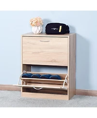 Vanirror 2 Flip Drawers Shoe Cabinet - Modern 2-Tier Free Standing Shoe Rack for Heels, Boots, Slippers, Entrance Hallway, 20.94x9.45x43.11 Inch.