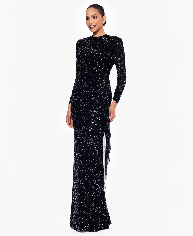 Betsy & Adam Petite Mock Neck Dress with Long Sleeves