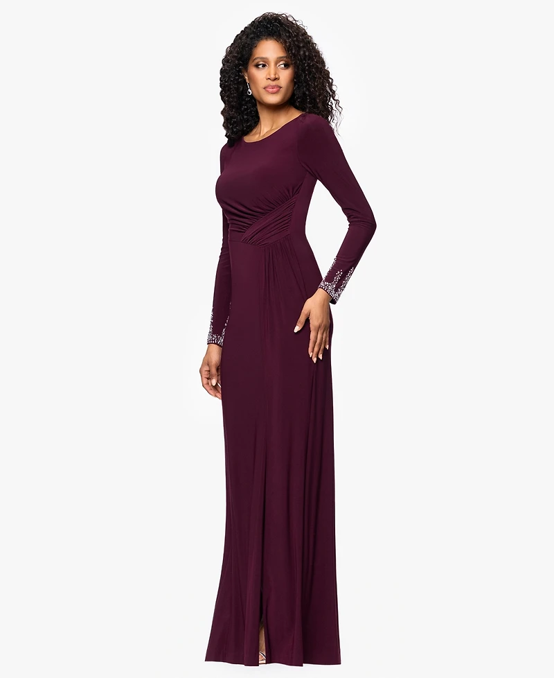 Betsy & Adam Petite Beaded Dress with Long Sleeves