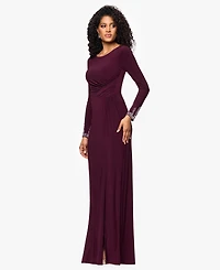 Betsy & Adam Petite Beaded Dress with Long Sleeves