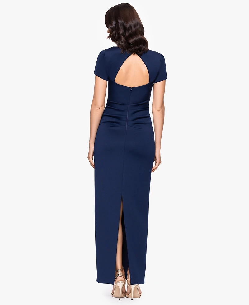 Betsy & Adam Petite Long Sheath Dress with Short Sleeves