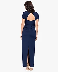 Betsy & Adam Petite Long Sheath Dress with Short Sleeves