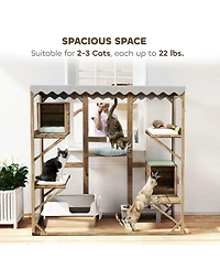 PawHut 59" Catio Outdoor Cat Enclosure, Wooden Window Cat House,