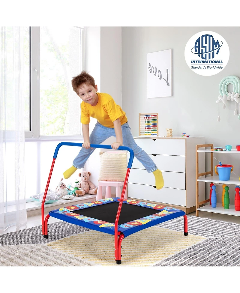 Akiudex Kids Trampoline with Safety Handle and Educational Cover for Indoor or Outdoor Use