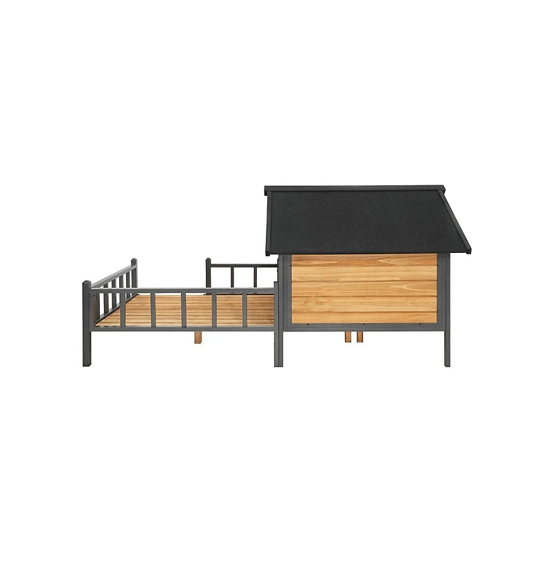 Aostirmotor 67 in. Wooden Dog House Dog Kennel with All-Around Iron Frame and Porch in Natural