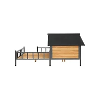 Aostirmotor 67 in. Wooden Dog House Dog Kennel with All-Around Iron Frame and Porch in Natural
