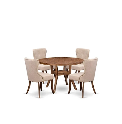 Luxe by East West Furniture 5 Piece Dining Set Consists Of 48"" Round Kitchen Table In Light Tan Color