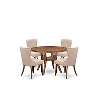 Luxe by East West Furniture 5 Piece Dining Set Consists Of 48"" Round Kitchen Table In Light Tan Color