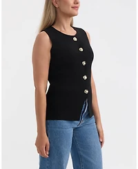 Ellen Tracy Women's Crew Neck Sweater with Button Detail