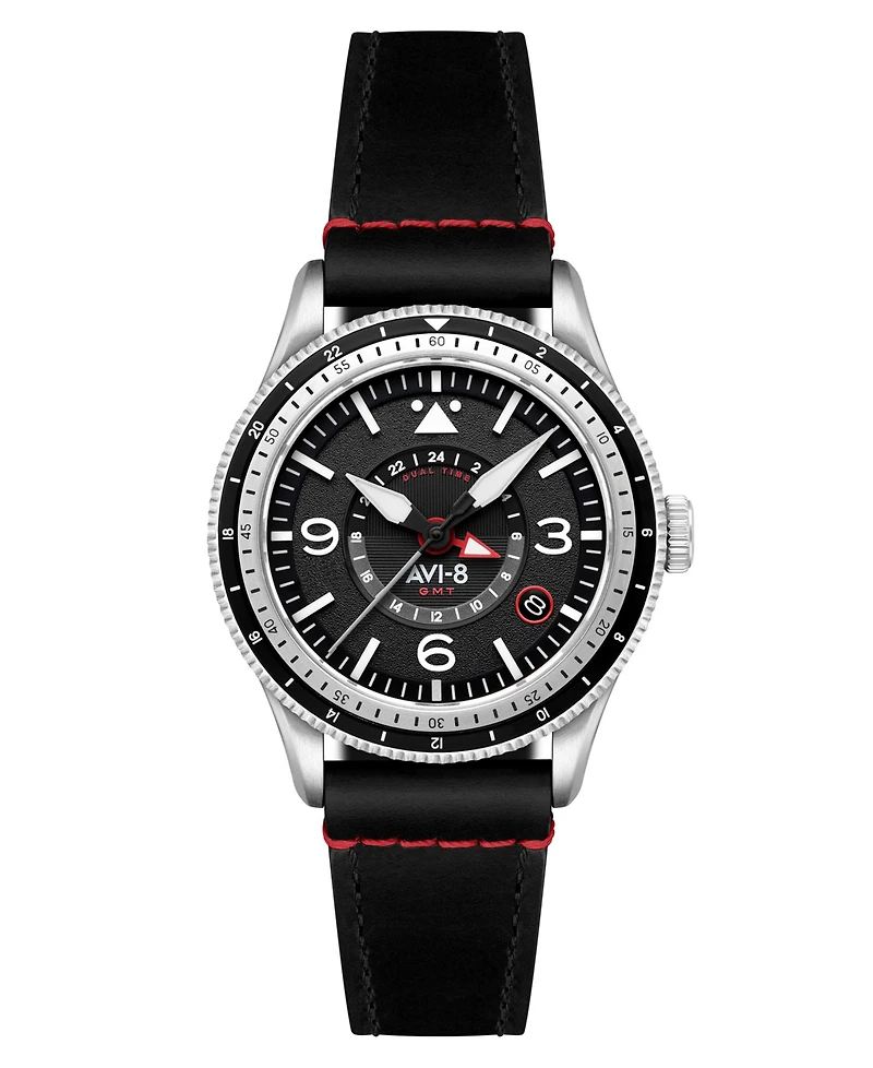 Avi-8 Men's Flyboy Black Leather Strap Watch