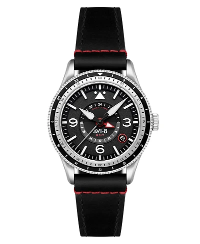 Avi-8 Men's Flyboy Black Leather Strap Watch