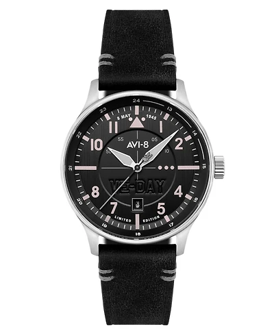 Avi-8 Men's Hawker Hurricane Black Leather Strap Watch, 43mm