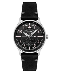 Avi-8 Men's Hawker Hurricane Black Leather Strap Watch, 43mm