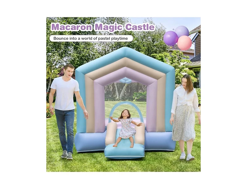 Akiudex Pastel Inflatable Bounce House with Slide and Basketball Hoop for Kids, 480W Blower Included
