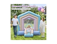 Akiudex Pastel Inflatable Bounce House with Slide and Basketball Hoop for Kids, 480W Blower Included