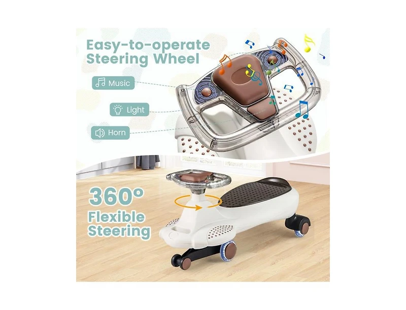 Akiudex Kids Ride-On Wiggle Car with Lights, Music & Adjustable Pull Rope