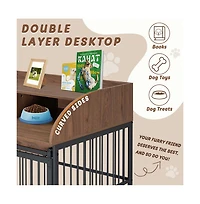 Aostirmotor 44'' Brown Heavy Duty Large Dog Crate Furniture Lockable Wheels Double Layer Storage