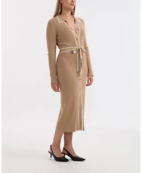 Ellen Tracy Women's Button Front Long Dress with Contrast Tipping