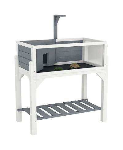 PawHut Tortoise Habitat with Storage Shelf, Wooden Enclosure,