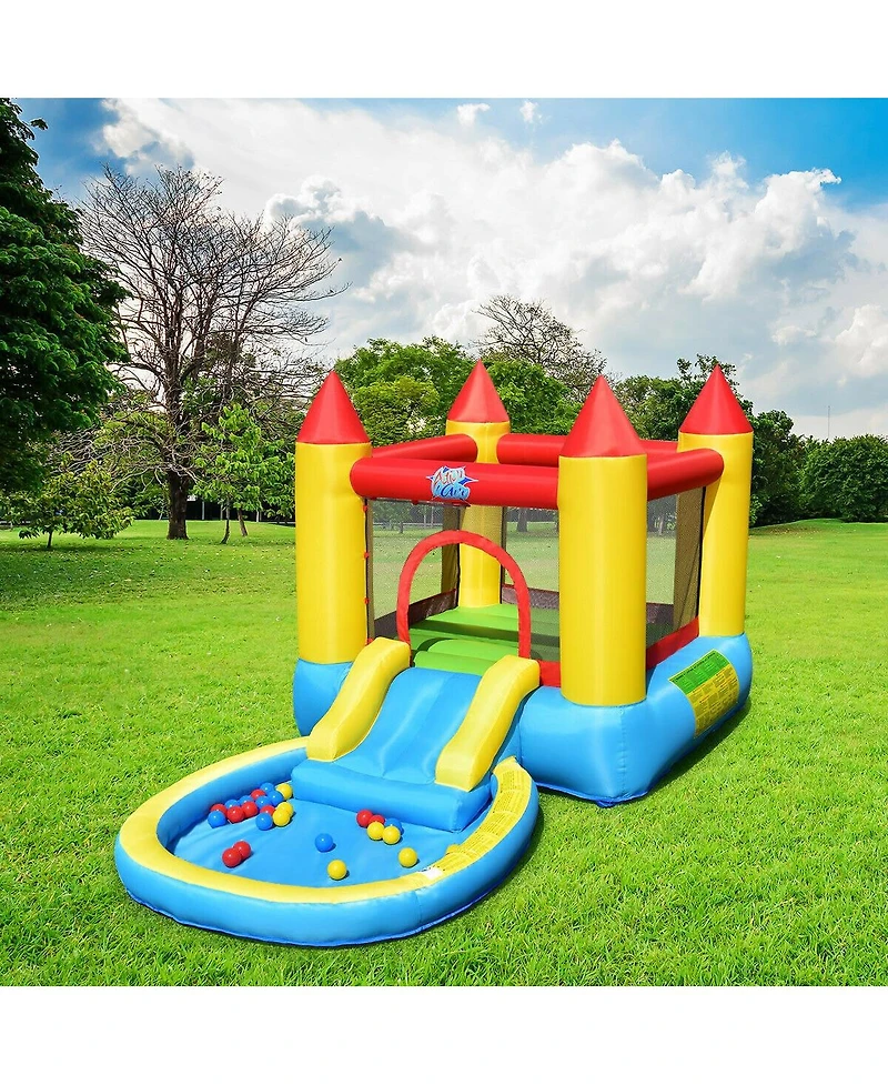 Akiudex Inflatable Water Slide Park with Pool and Climbing Wall