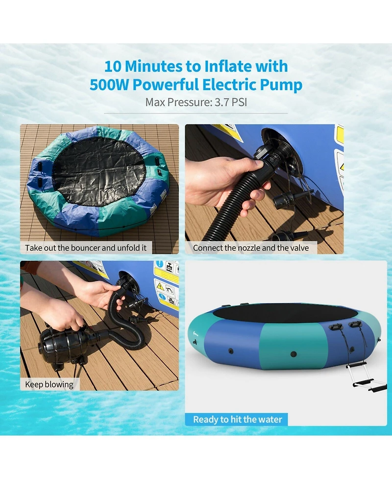 Akiudex Inflatable Water Trampoline with Ladder and Anchor for Lake or Pool Fun