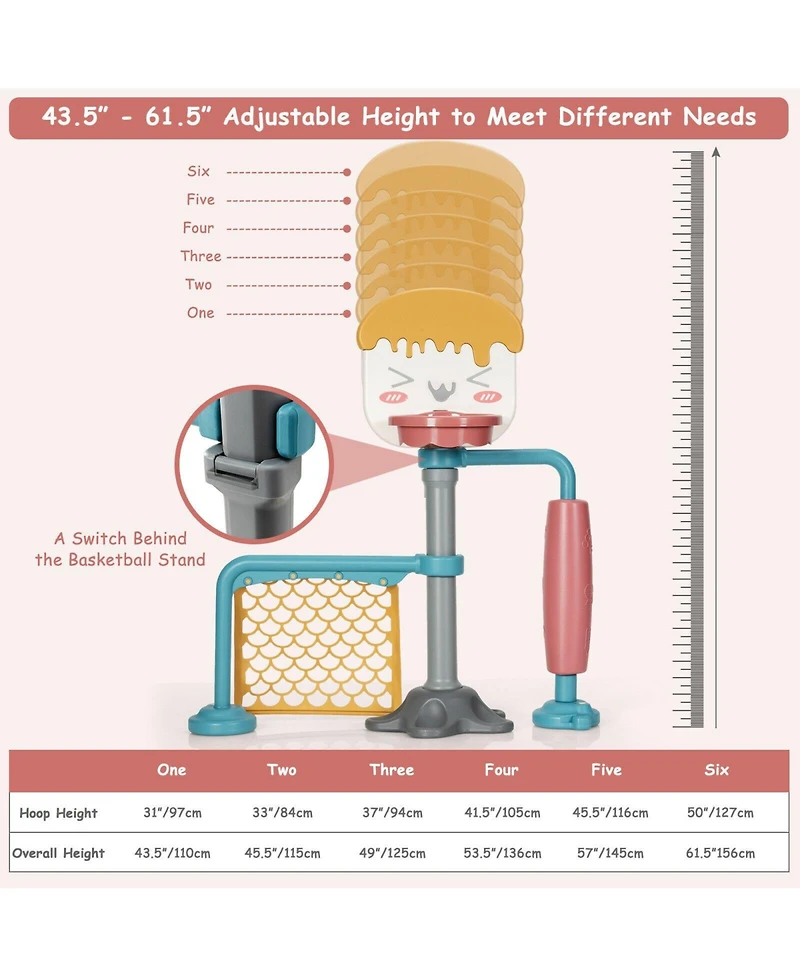 3-in-1 Height Adjustable Basketball Stand Set with Soccer and Roller