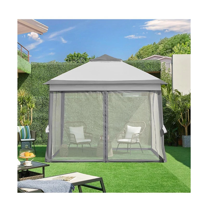 Yaheetech 11x11ft Pop-Up Gazebo Tent with Four Mesh Sidewalls, Brown