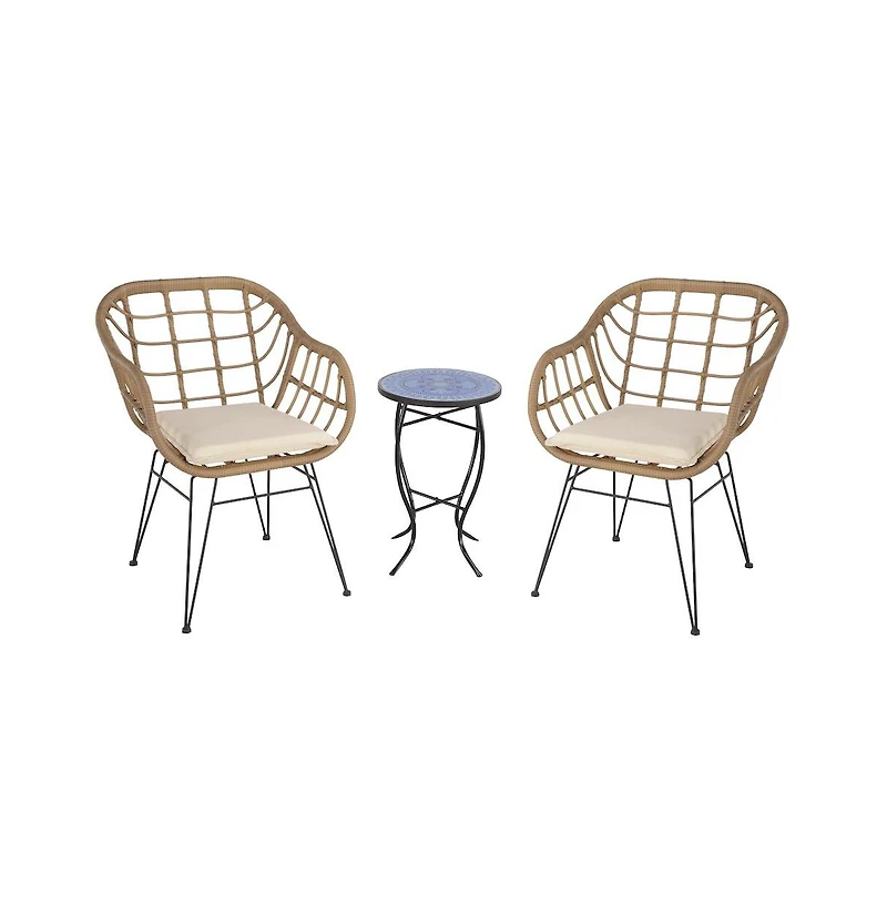 Jiallo Faux Rattan Basket Chair Set With Mosiac Accent Table