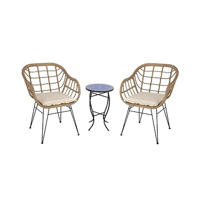 Jiallo Faux Rattan Basket Chair Set With Mosiac Accent Table
