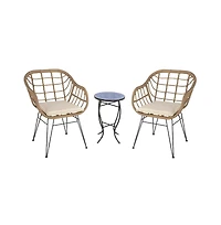 Jiallo Faux Rattan Basket Chair Set With Mosiac Accent Table