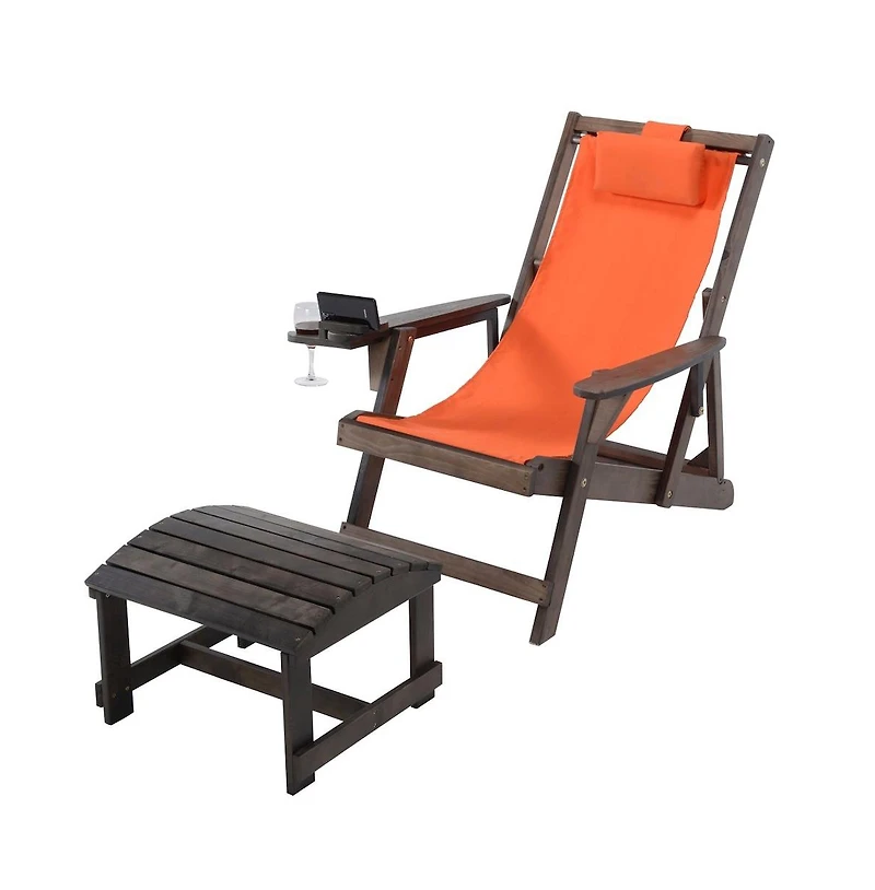 Jiallo Canvas Sling Chair With Cup And Wine Holder And Ottoman