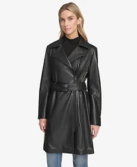 Andrew Marc Women's Jacqui Moto Style Leather Trench Coat