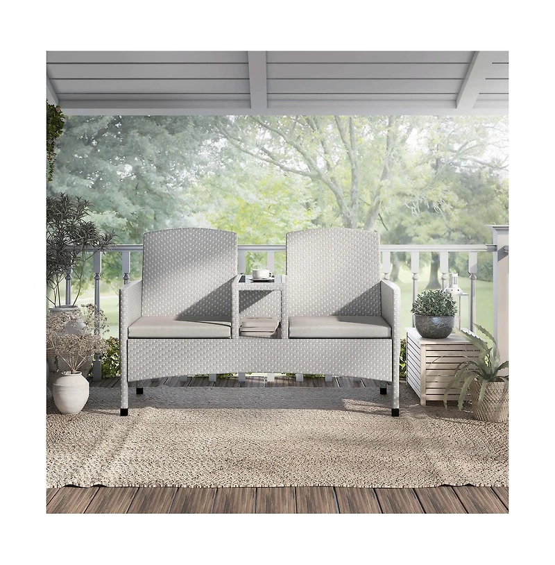 Enitial Star Azur Gray Metal Wicker Patio Conversation Loveseat