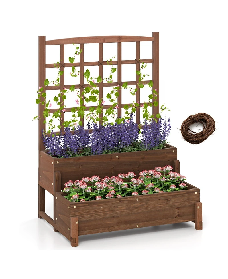 Gymax Raised Garden Bed w/ Trellis w/ Drainage Holes Legs Twisting Rope for Backyard