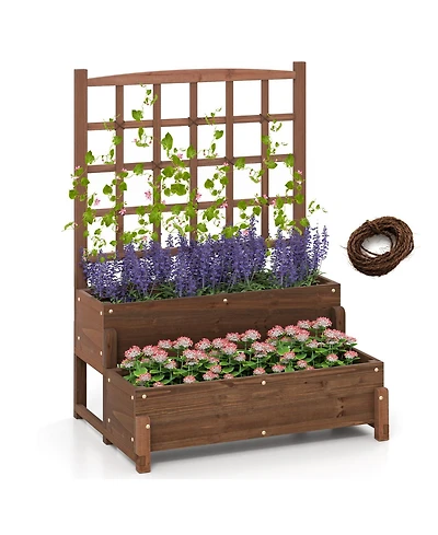 Gymax Raised Garden Bed w/ Trellis w/ Drainage Holes Legs Twisting Rope for Backyard
