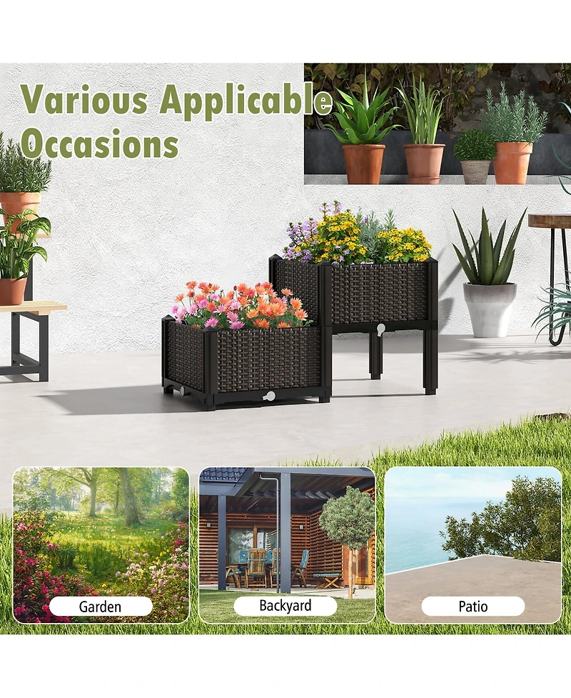 Gymax Elevated Plastic Raised Garden Bed Planter Kit for Flower Vegetable Grow 2 Set
