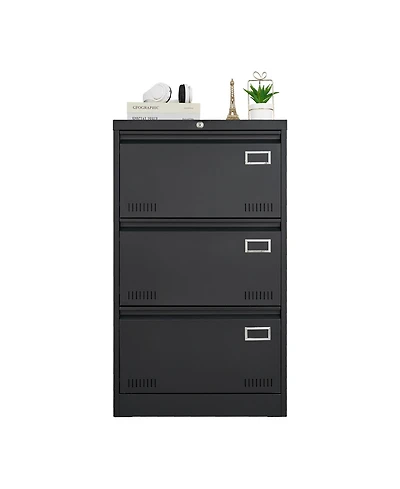 3 Drawer File Cabinet with Lock Metal Vertical Office Home, A4 Legal/Letter Narrow Locked