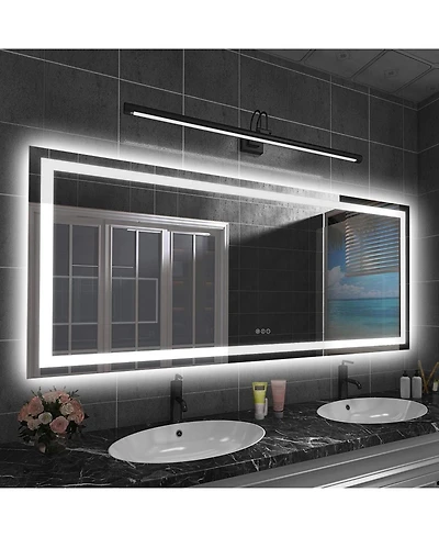 Amorho Led Bathroom Mirror, 72" x 32" with Front Light and Backlit, Stepless Dimmable Wall Mount Mirrors, Anti-Fog, Shatter-Proof, Memory, 3 Colors Li