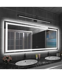 Amorho Led Bathroom Mirror, 72" x 32" with Front Light and Backlit, Stepless Dimmable Wall Mount Mirrors, Anti-Fog, Shatter-Proof, Memory, 3 Colors Li