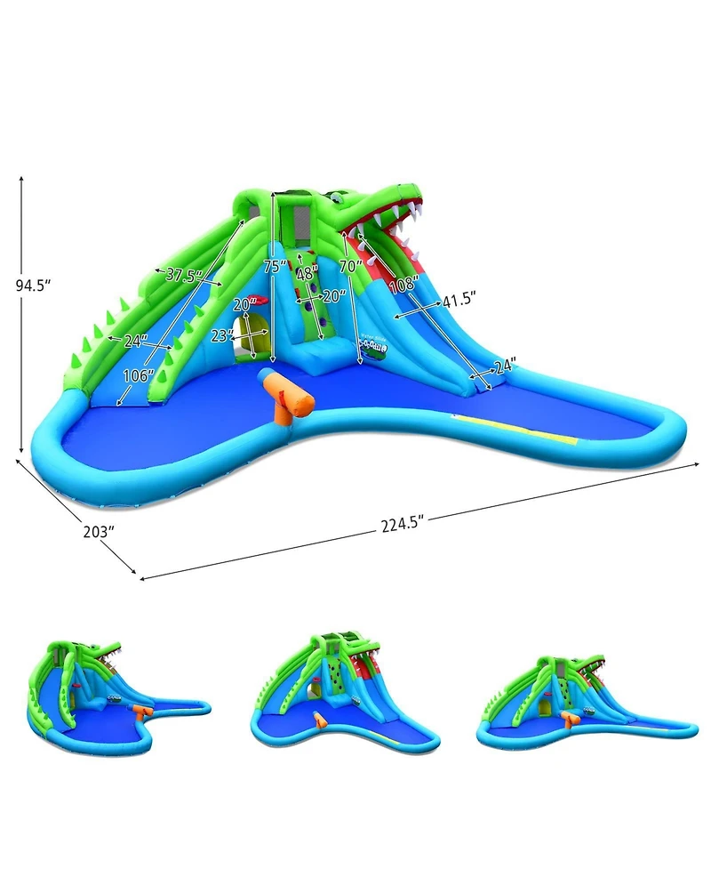 Akiudex Inflatable Double Water Slide Park with Pool and Climbing Wall