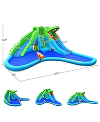 Akiudex Inflatable Double Water Slide Park with Pool and Climbing Wall