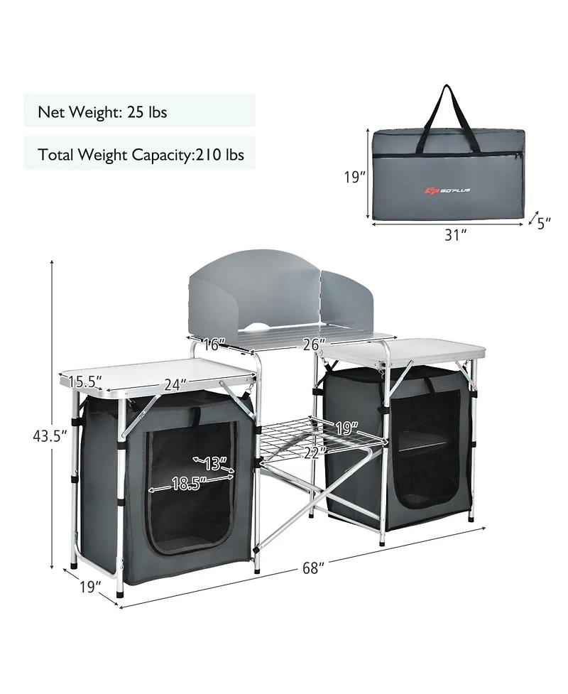 Akiudex Portable Folding Camping Kitchen Table with Windscreen and Storage