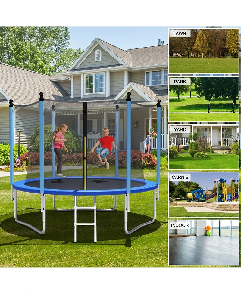 Akiudex Outdoor Trampoline with Safety Net Ladder and Steel Frame