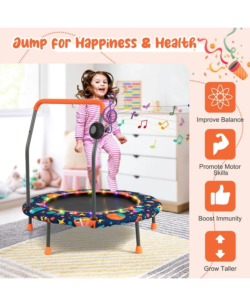 Akiudex Kids Mini Trampoline with Music Lights Handle and Bluetooth Speaker