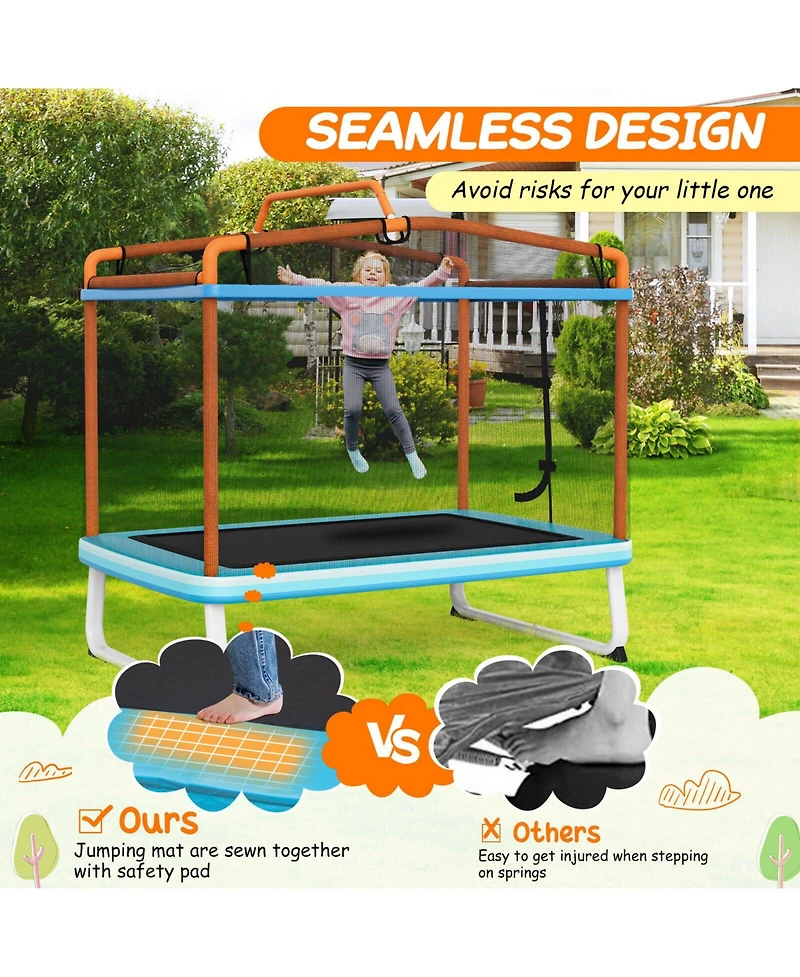 Akiudex 3-in-1 Kids Rectangular Trampoline with Swing and Horizontal Bar