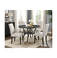 Roundhill Furniture Biony Espresso Wood Dining Set with Tan Fabric Nailhead Chairs, 5-Pc